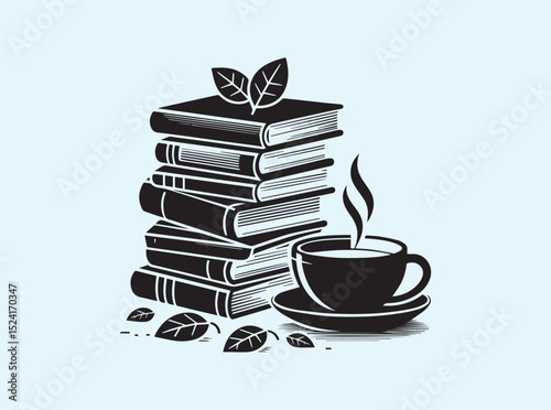 Organized Book Stack with Coffee Cup Beside It