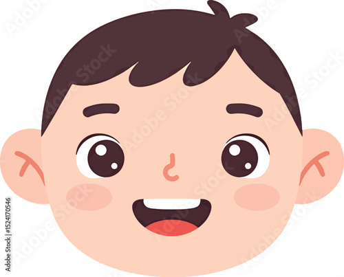 Adorable Cartoon Boy Face Illustration Happy Child Portrait