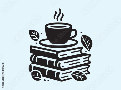 Pile of Books and Coffee Mug, Calm Reading Scene