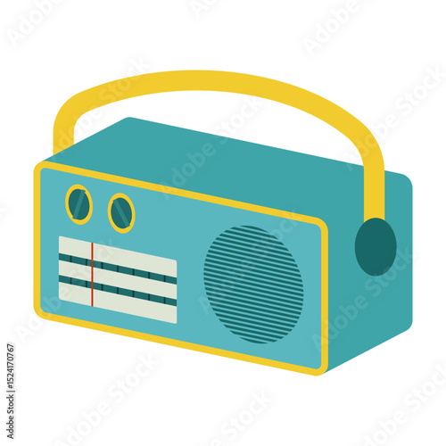 Retro technology and media icons including radios, tapes, and computers