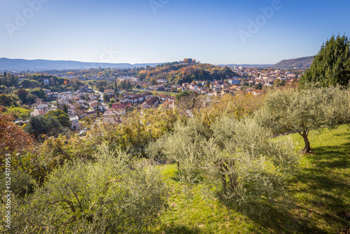 Border towns Nova Gorica and Gorizia with Castle, Slovenia and Italy, Europe