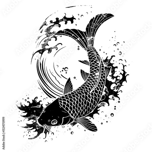 Vector vintage japan Koi carp