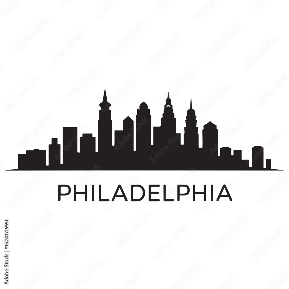 Naklejka premium Philadelphia city skyline horizontal banner. Philadelphia city, Netherlands. Vector template for your design. Vector black silhouette. with white background