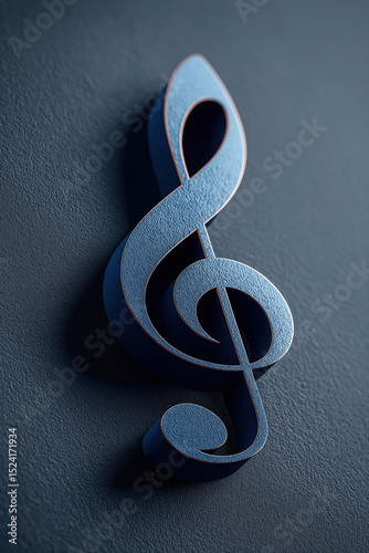 an embossed blue eighth note music note on a solid minimal dark background 