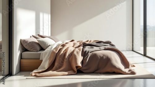 Serene Minimalist Bedroom Interior Design Sunlit Space with Neutral Tones