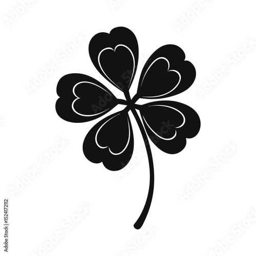Black and white silhouette of a four leaf clover symbol of luck and good fortune