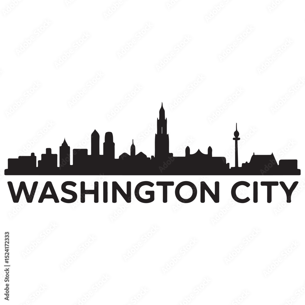 Washington city skyline horizontal banner. Washington city, Netherlands. Vector template for your design. Vector black silhouette. with white background