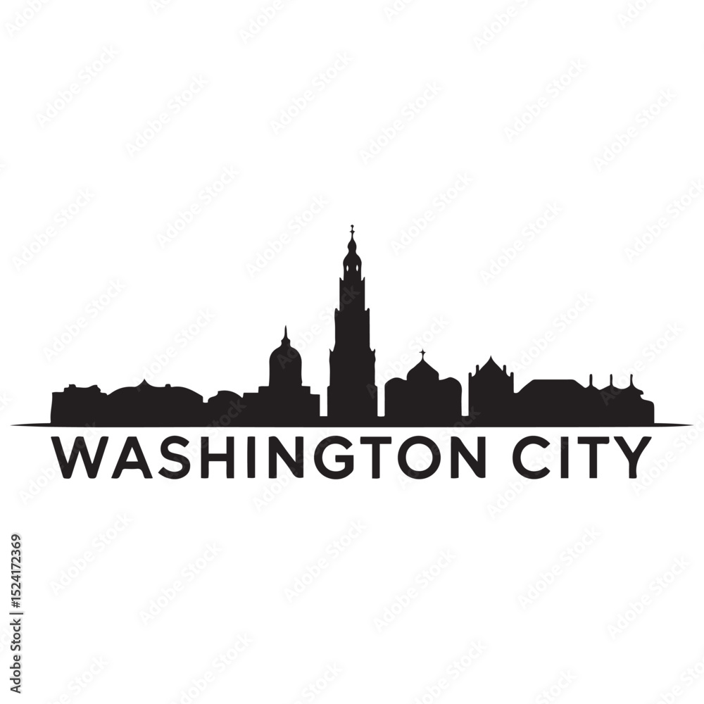 Fototapeta premium Washington city skyline horizontal banner. Washington city, Netherlands. Vector template for your design. Vector black silhouette. with white background