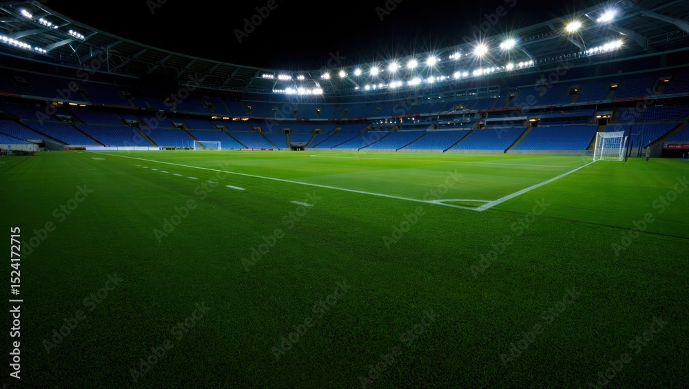 Fototapeta premium Empty soccer stadium at night green field