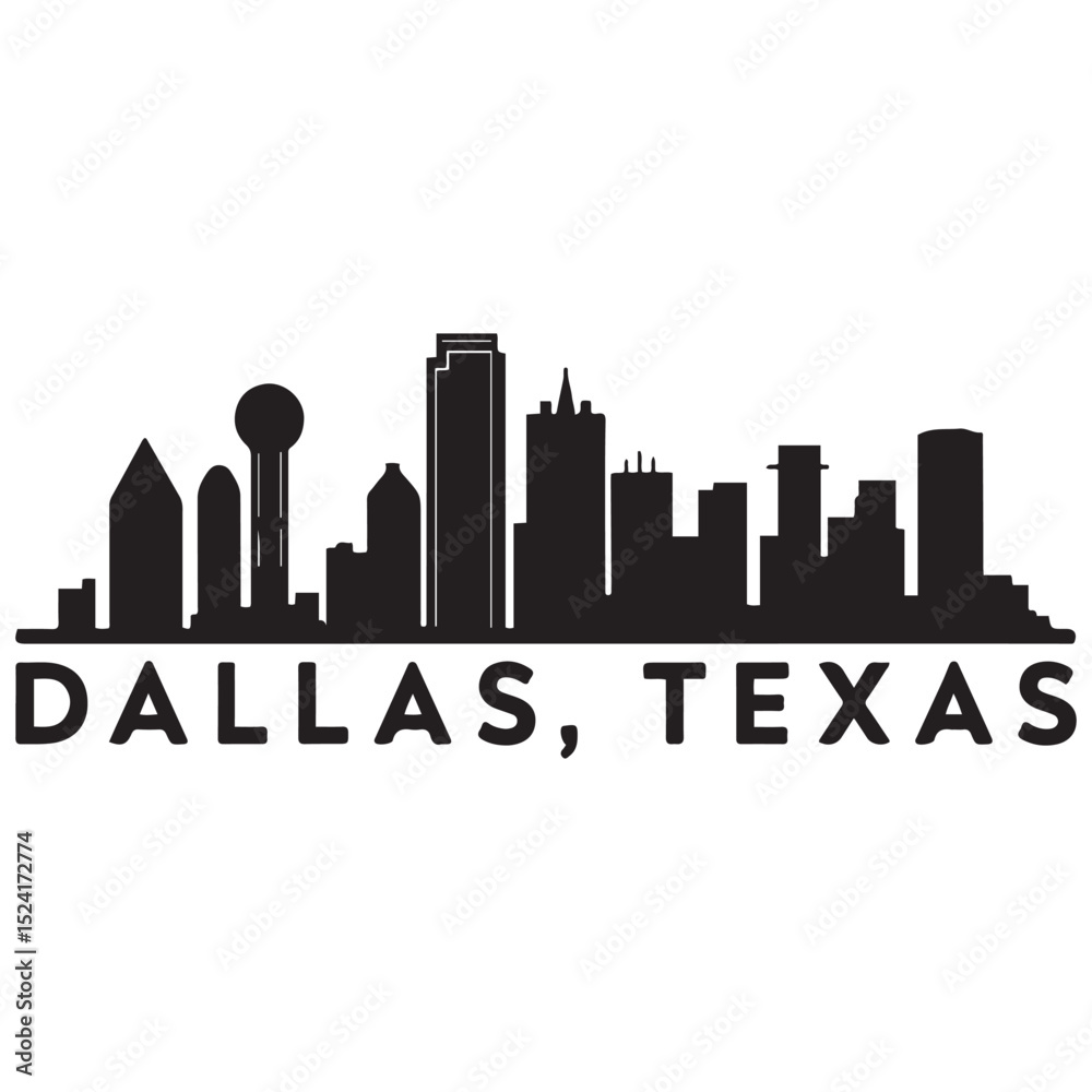 Obraz premium Dallas skyline horizontal banner. Dallas, Texas. Vector template for your design. Vector black silhouette. with white background