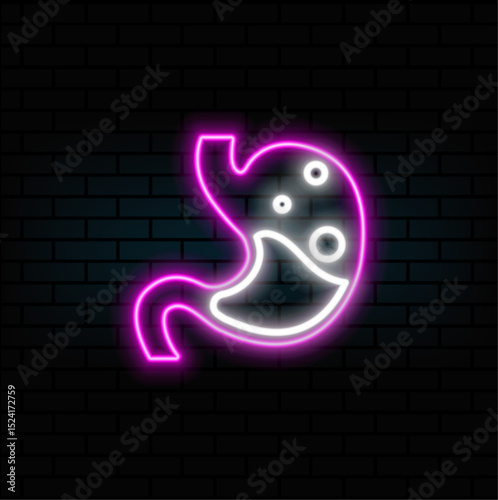 Human stomach anatomy icon. neon.stomach icon, gastroenterology icon.stomach with liquids vector linear icon