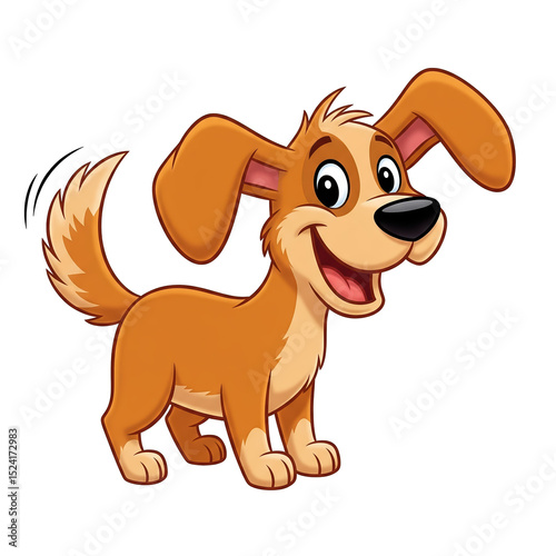 Playful cartoon dog with floppy ears, a wagging tail, and a cheerful smile – isolated on a transparent background