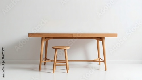 Modern Minimalist Wooden Desk and Stool Set Simple Elegance for Home Office