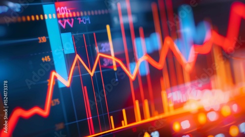 Close-up of financial chart with downward trending line symbolizing Federal Reserve rate cuts, economic recession concept, stock market volatility and investment risk analysis.