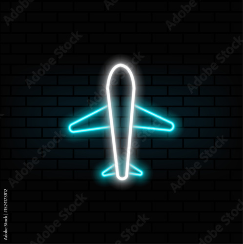 neon style. summer vacation travel plane flying around the world. neon.Civil aviation travel passenger plane vector illustration. neon style.