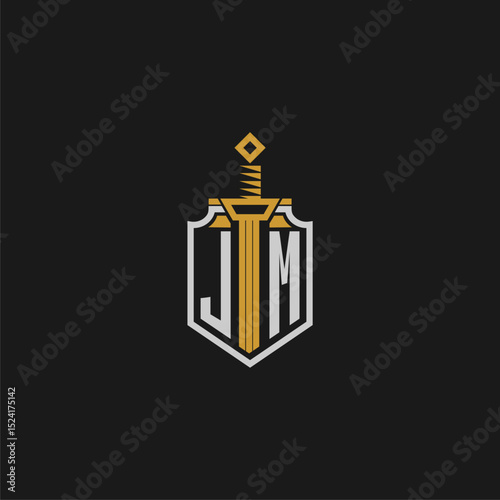 JM initial monogram for shield and sword style image