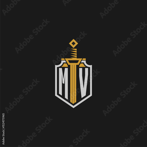 MV initial monogram for shield and sword style image
