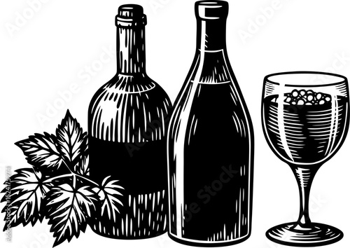 wine bottle and glass. Silhouette of a wine bottle and a wine glass side by side.