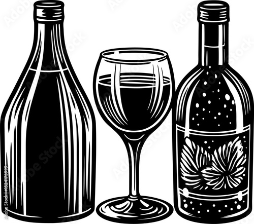 wine bottle and glass. Silhouette of a wine bottle and a wine glass side by side.
