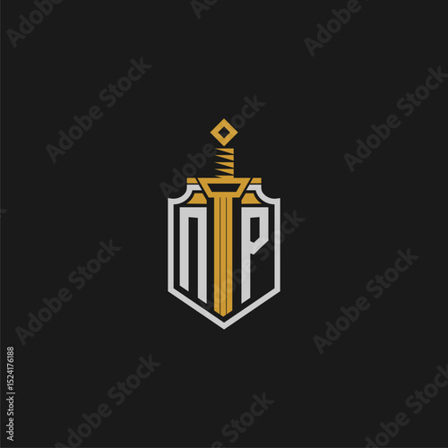 NP initial monogram for shield and sword style image