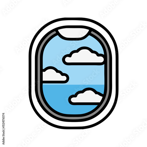 Airplane window view with clouds
