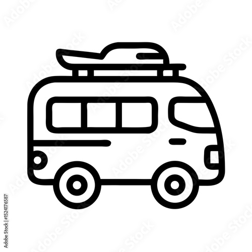 Camper van with surfboard on top
