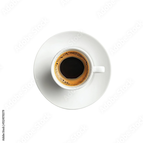 Overhead view of espresso in white cup and saucer (1)