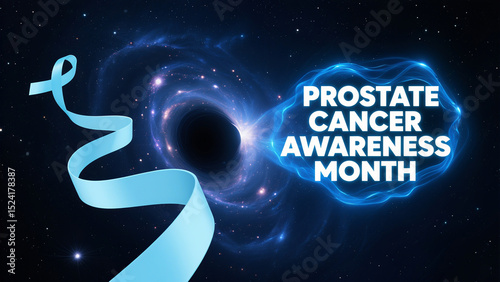 Nebula background, ribbons, and text represent the cognitive transmission of prostate cancer and the concept of dreamy care, suitable for public welfare activities and online promotion scenarios.
