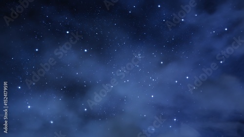 Serene Night Sky with Stars and Blue Cloudy Background – Ethereal Cosmic Glow, Deep Azure Hues, Gentle Cloud Veils, Starry Nightscape Aesthetics