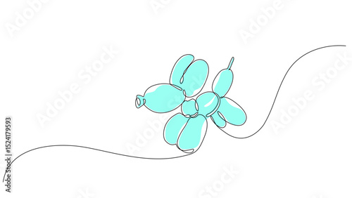 Minimal one line drawing of a balloon dog in light blue color. Simple continuous line art style with a playful and modern look. Editable stroke