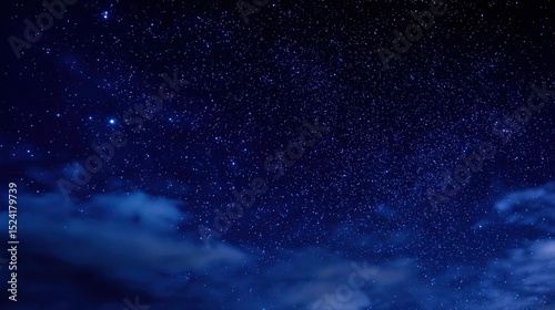 Serene Night Sky with Stars and Blue Cloudy Background – Ethereal Cosmic Glow, Deep Azure Hues, Gentle Cloud Veils, Starry Nightscape Aesthetics