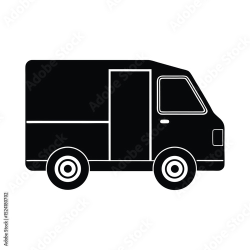 Black silhouette of a delivery van graphic for transportation and logistics concepts