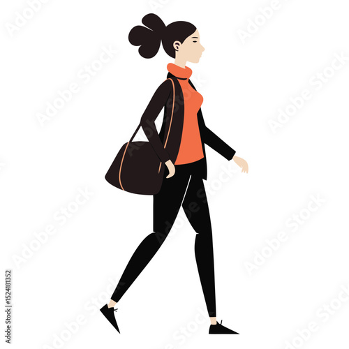 Woman walking with bag stylish modern illustration