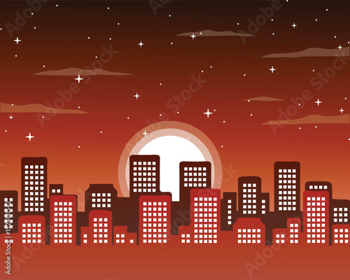 Stylish Illustration of Night Cityscape
