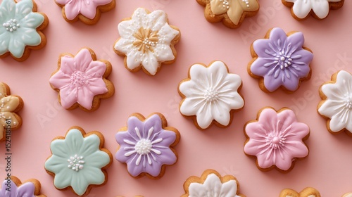 Wallpaper Mural Flat lay of iced flower-shaped cookies, pastel background and minimal decor Torontodigital.ca