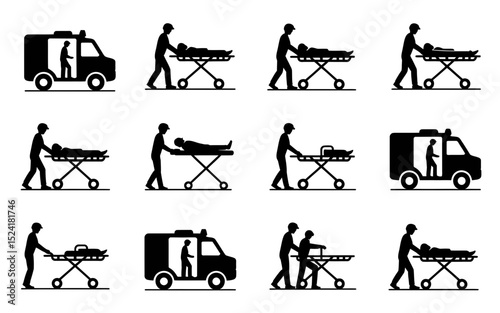 Ambulance and Medical Stretcher Icons Collection
