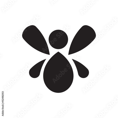 Flying bee or butterflies flat icon. Simplified butterfly or bee design with round body and wings.