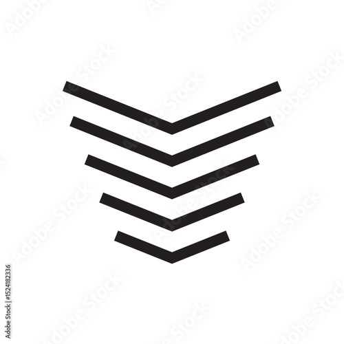 Military chevron rank stripes flat icon. Bold military chevron insignia symbolizing rank, authority, and discipline.