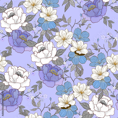 Sweet flower seamless pattern.soft pastel colors water color seamless pattern for beauty products or other. Design for fabric ,cover.wallpaper,wrapping,clothing,ceramic products.