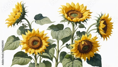 Wallpaper Mural Vibrant Yellow Sunflowers Blooming in Summer Botanical Illustration Floral Art Print Torontodigital.ca