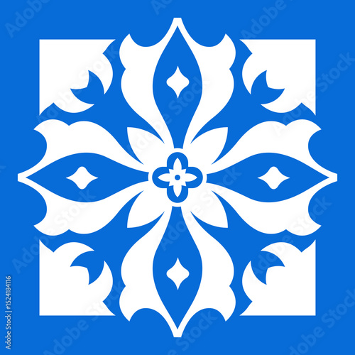 Moroccan Floral Tile, Minimal Folk Art