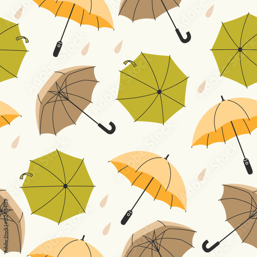 Charming Autumn Rain A Seamless Pattern of Umbrellas and Raindrops