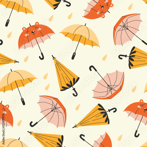 Charming Rain Umbrella Pattern A Delightful Seamless Design for Autumn