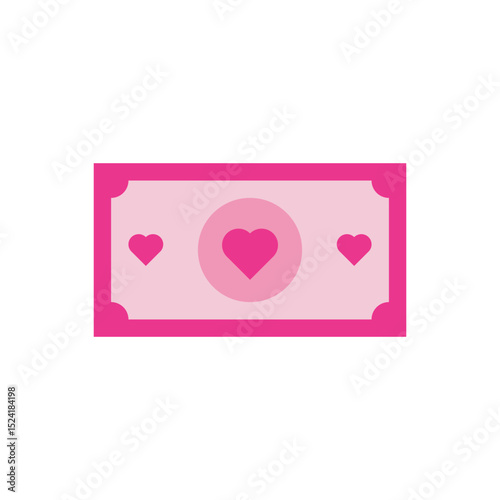 Love currency banknotes icon vector. Money icon with hearts, representing romantic gift, donation, or value.