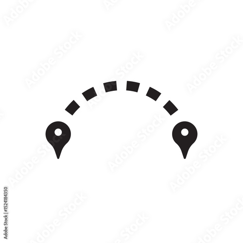 Route path with pin icon. Dotted travel route connecting two locations, symbol for journey or logistics.
