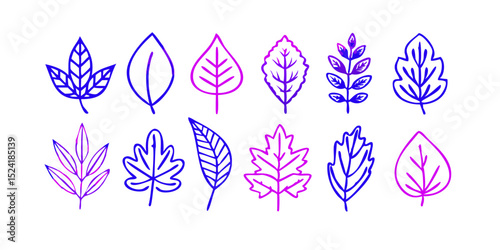 Vibrant Gradient Leaf Illustrations A Collection of Hand-Drawn Botanical Designs for Digital Projects