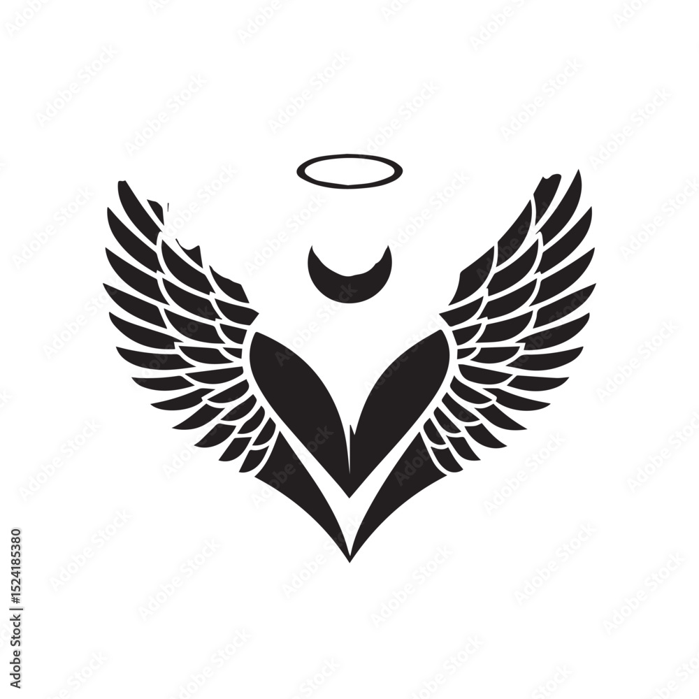 Obraz premium Stylized black wings with heart shape and crescent moon halo design