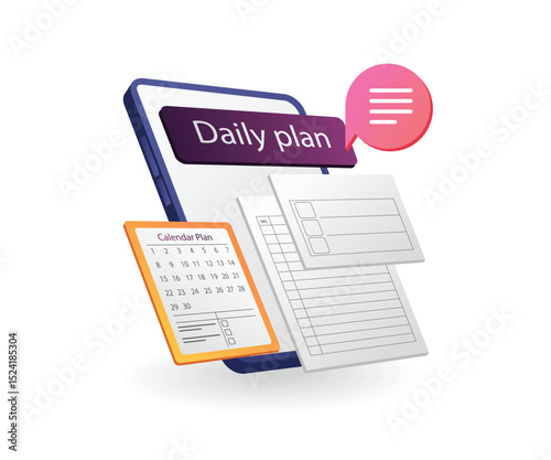 Daily planning on mobile phone concept illustration