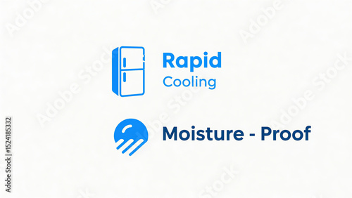 Refrigerator and protective icon, representing fast cooling and moisture-proof characteristics, suitable for promoting refrigeration equipment and performance demonstration scenarios.