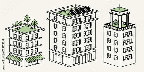 Green Building Design Eco-Friendly Apartments with Rooftop Gardens and Solar Panels